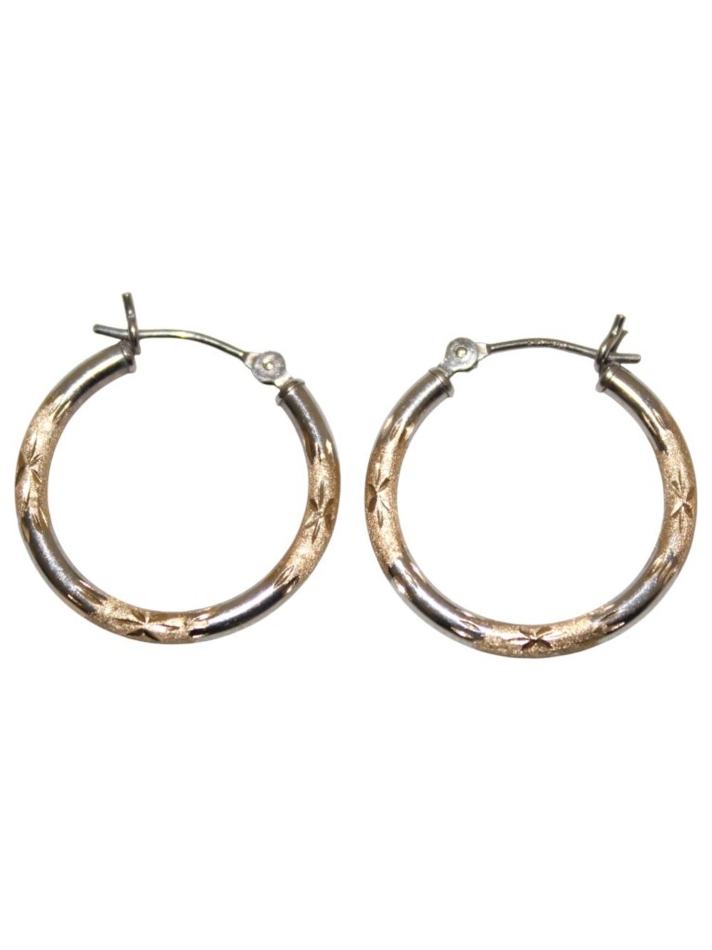 14k Solid Gold 2-Tone Earrings Hoops 585 Gold ~1 Gram